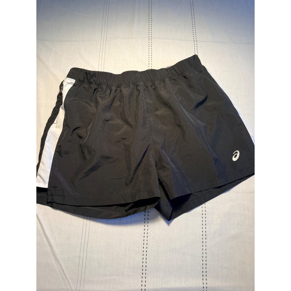 ASICS Womens Running Shorts Black White Side Stripe Elastic Waist Performance